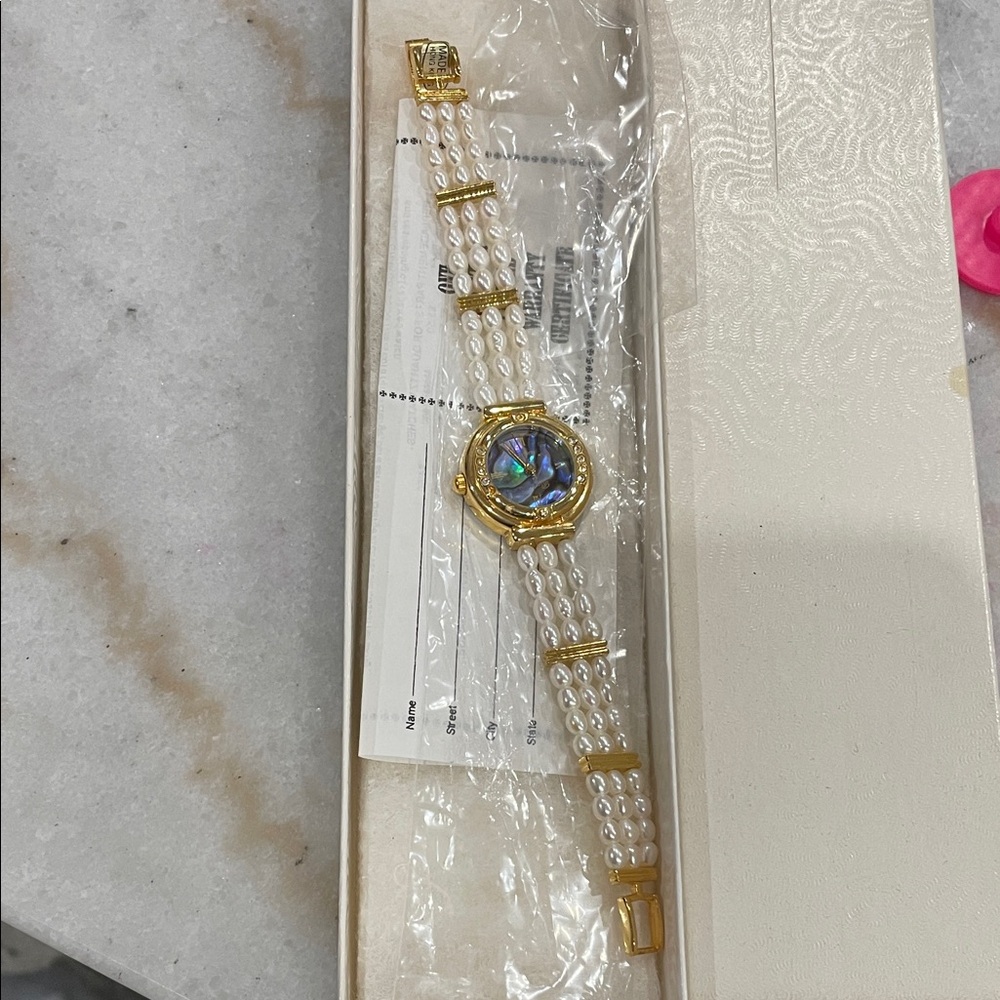 Badavici Rare Vintage Lucoral Women's Watch Blue Marble Dial Gemstones